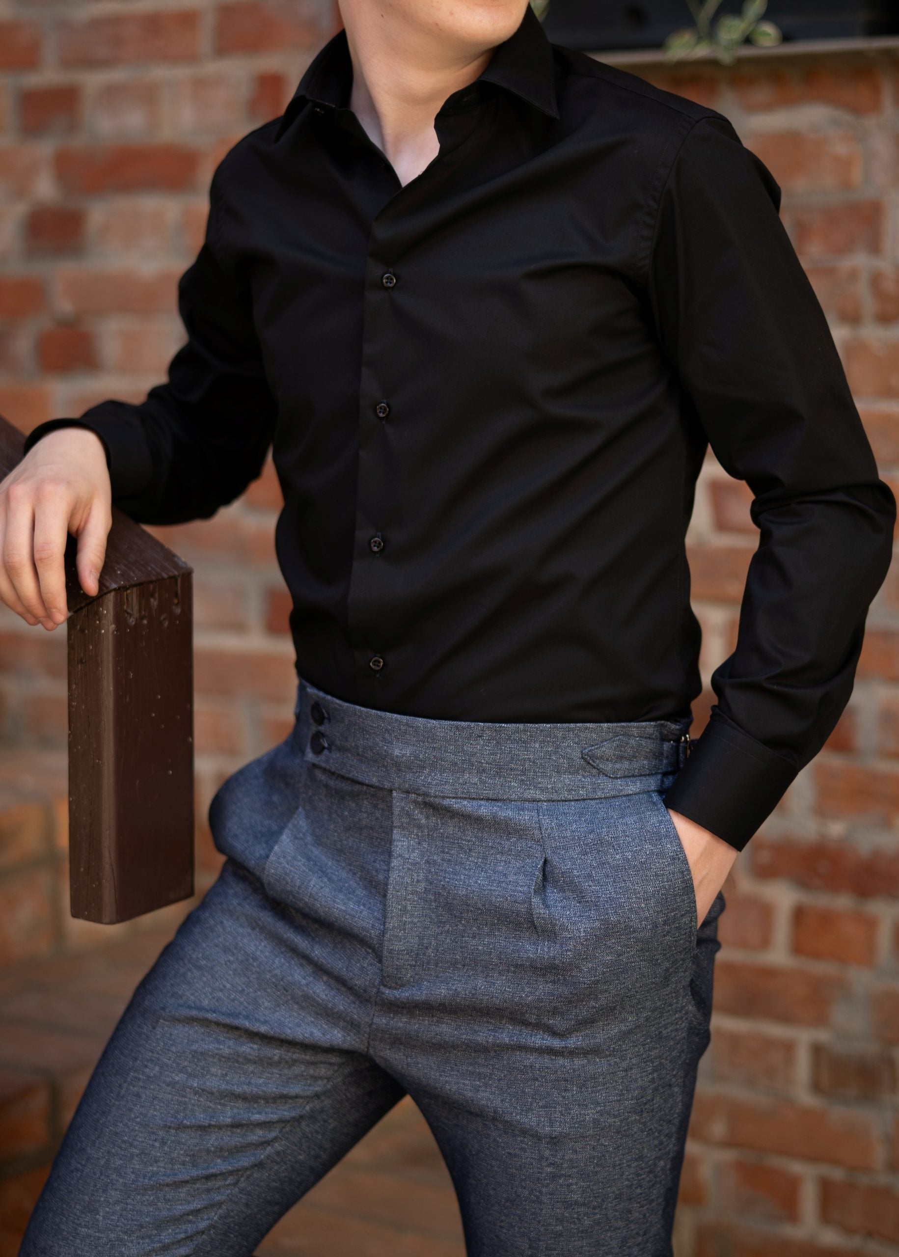 (product) Camasa barbati bumbac uni neagra slim fit Cms01n