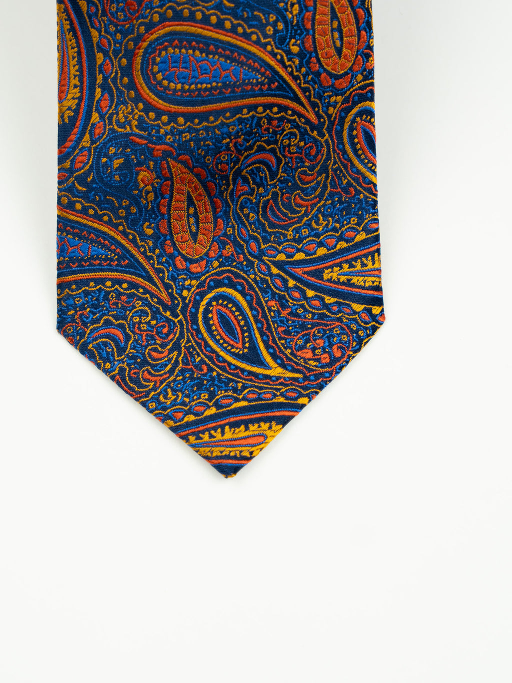 (product) Cravată paisley mix portocaliu-albastru, mătase naturală, Crv009