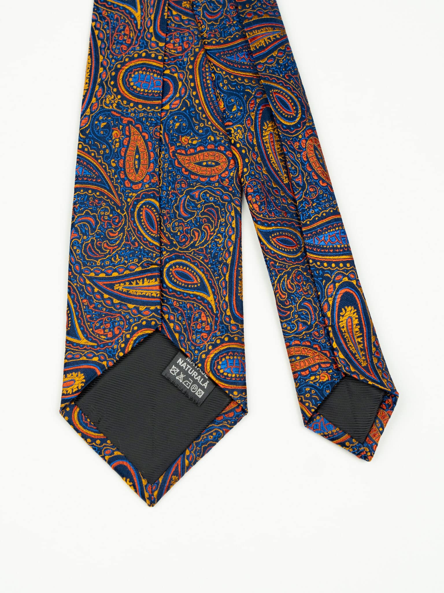 (product) Cravată paisley mix portocaliu-albastru, mătase naturală, Crv009