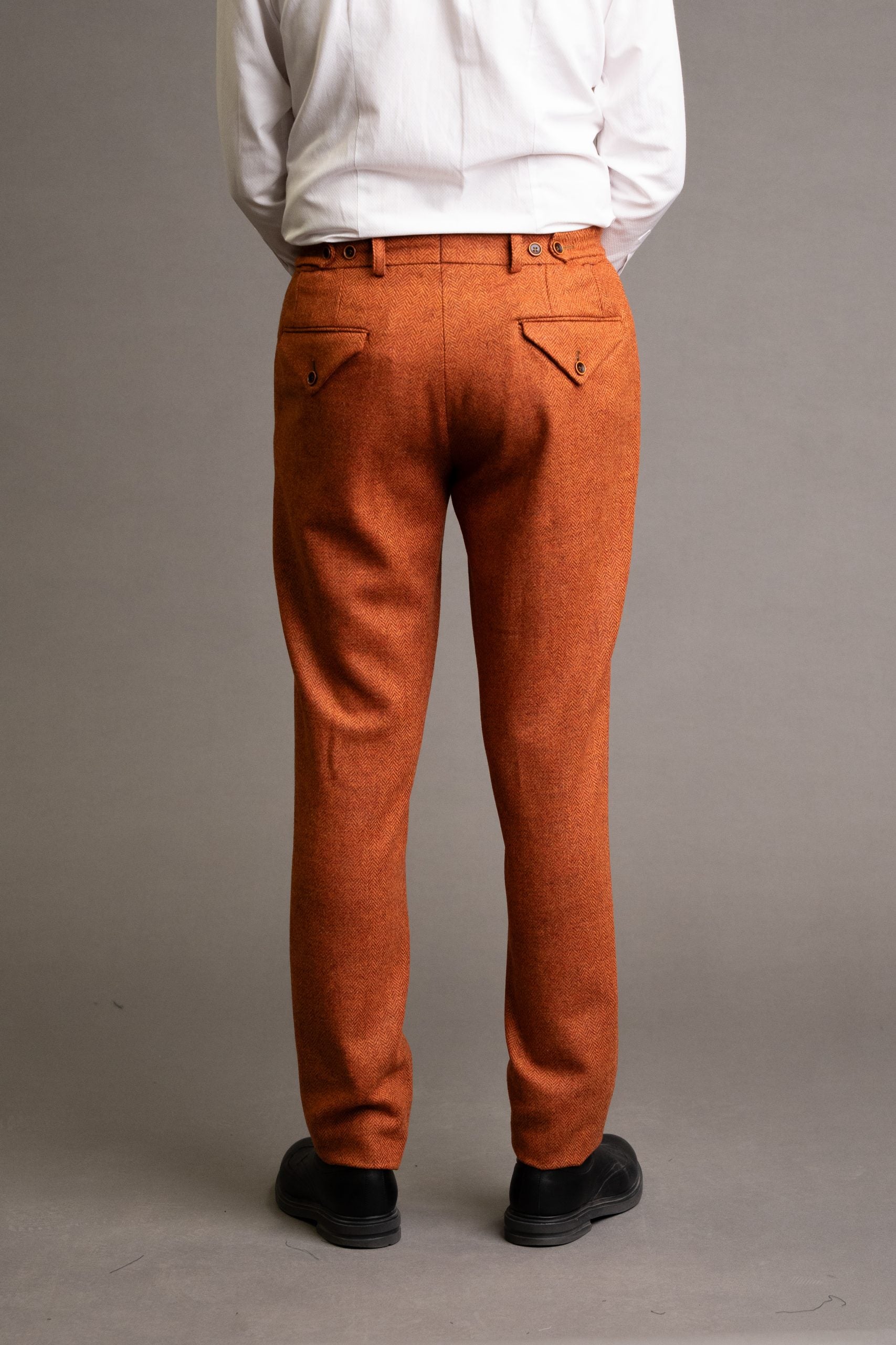 Orange herringbone trousers 100% wool