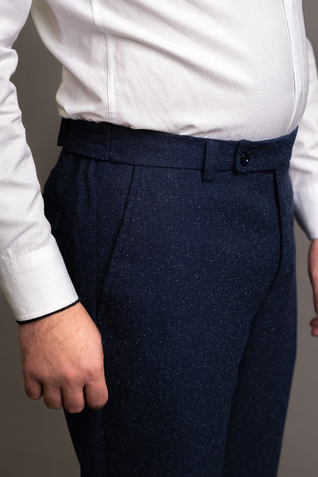Navy blue trousers with elegant inserts