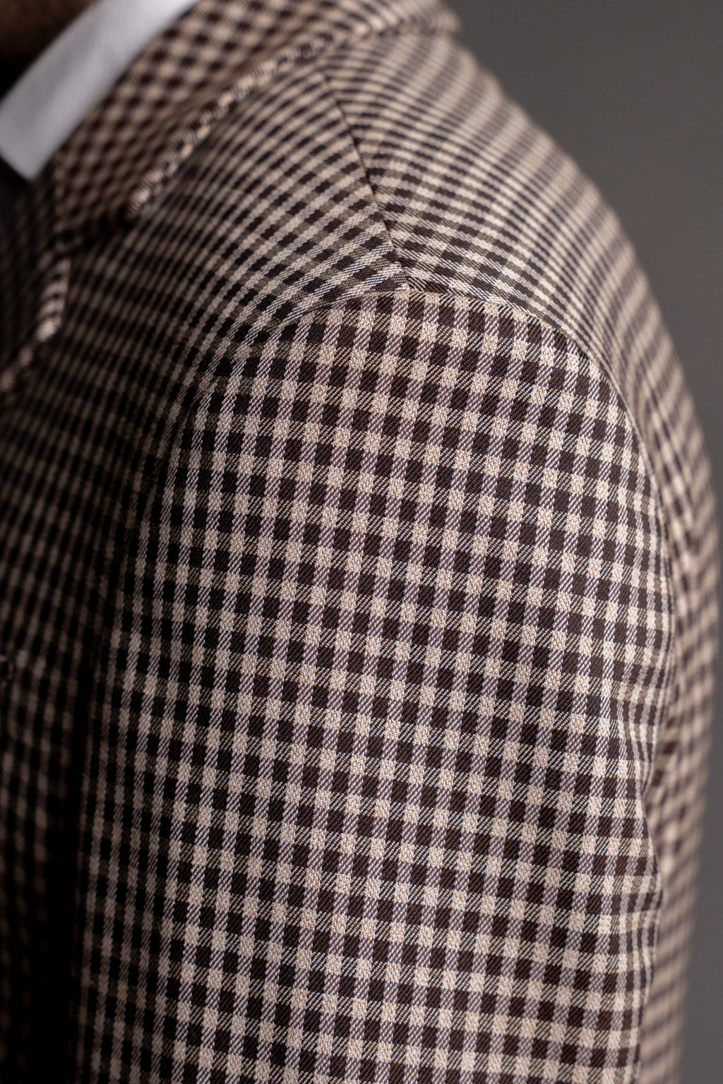 Beige and brown checkered men's blazer by CoutureforGentlemen, tailored fit with lapels and button closure.