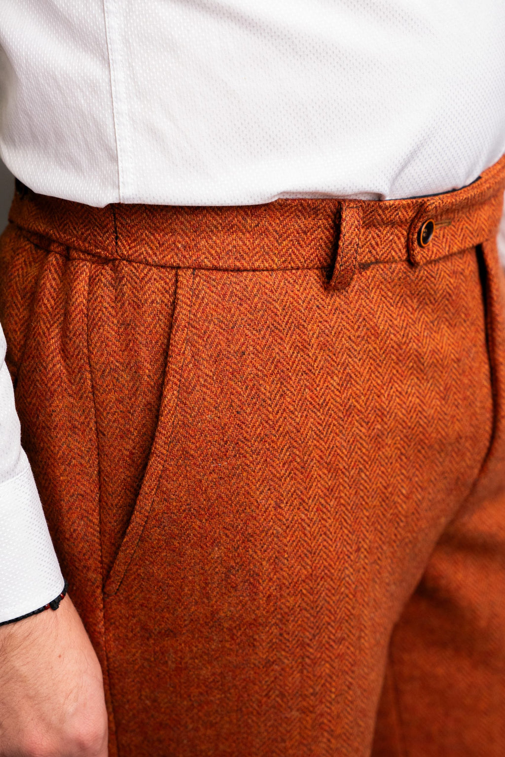 Orange herringbone trousers 100% wool
