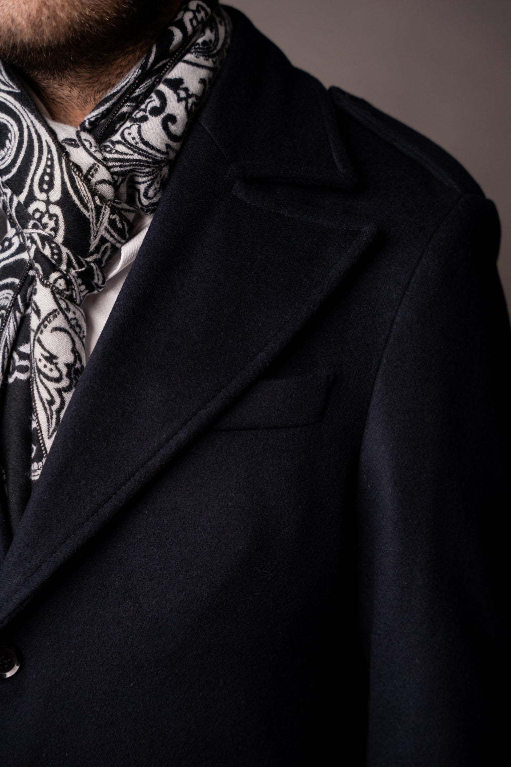 Navy men's coat from Quiet Luxury by Couture for Gentlemen, stylish outerwear with a tailored fit and classic design.