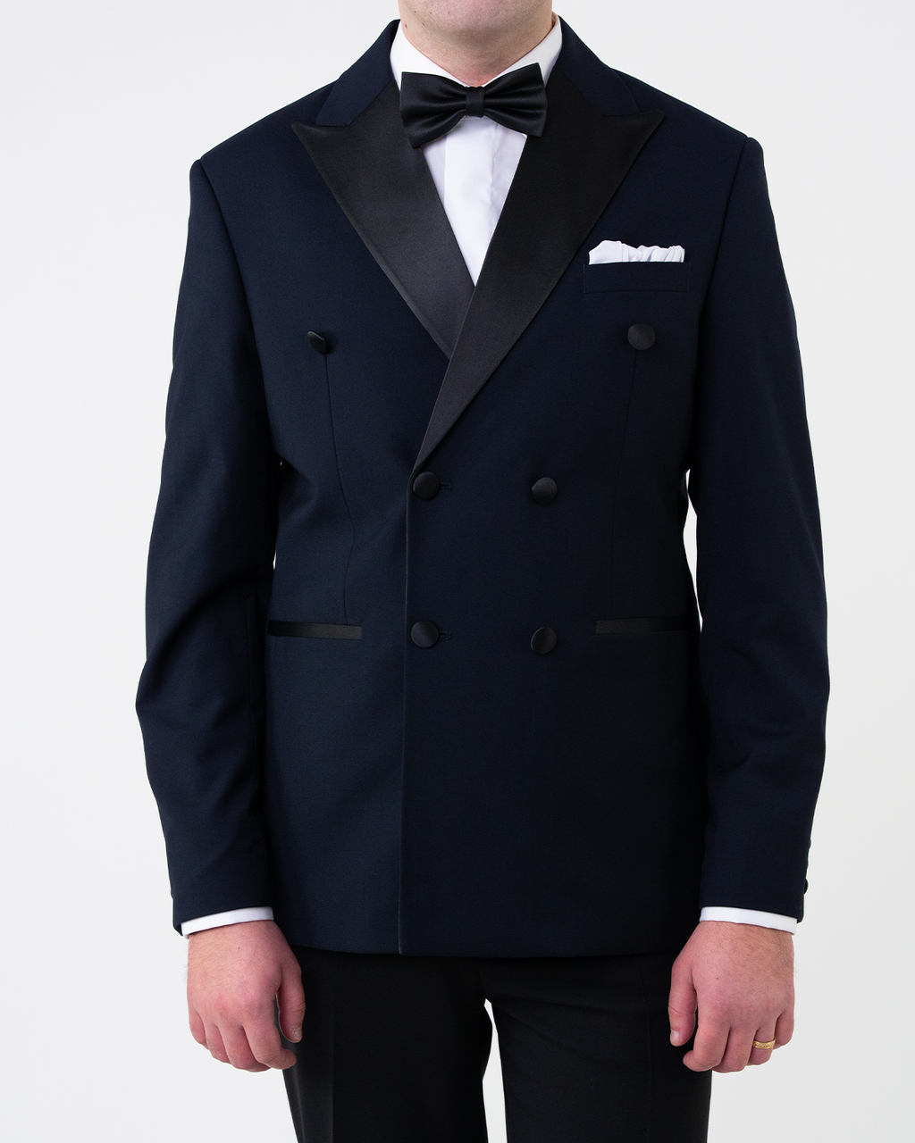 (product) Costum Barbati Ceremonie Negru la Doua Randuri de Nasturi Tailored Fit Cfg345
