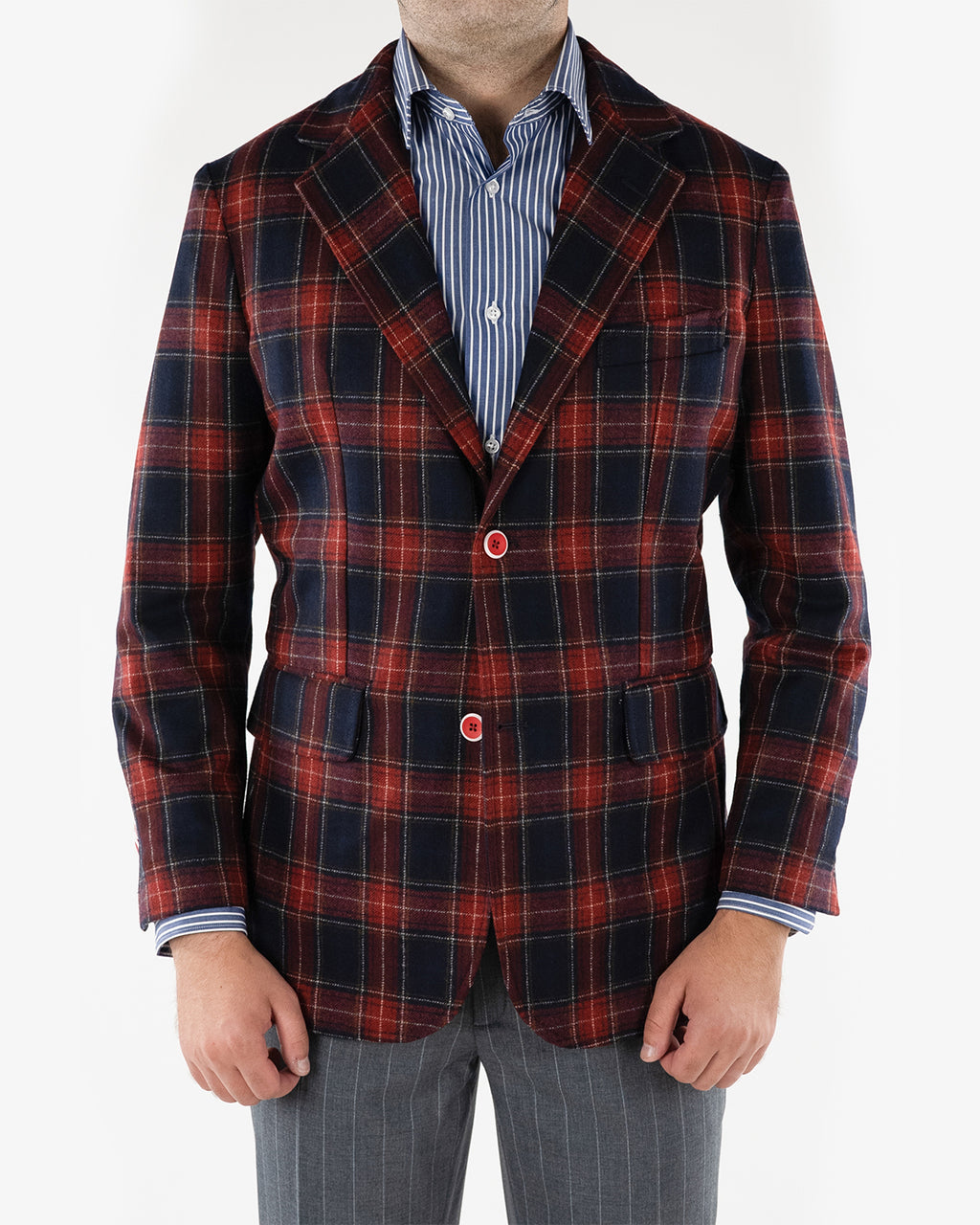 (product) Sacou Barbati Burgundy Carouri Flanel Check Tesatura Vitale Barberis CFGS001