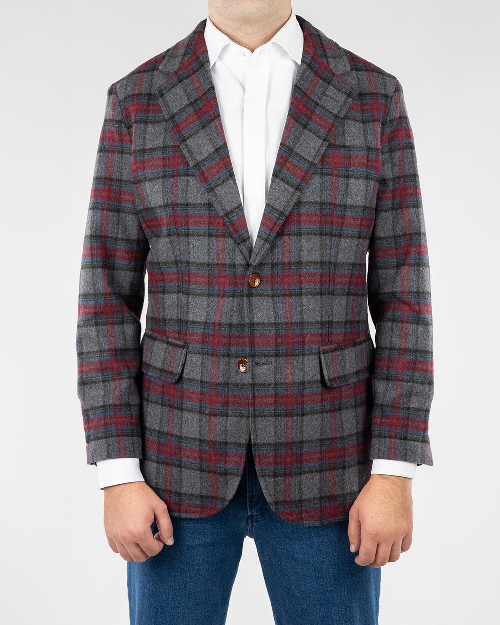 (product) Sacou Barbati Albastru Gri Carouri Dandy Tesatura Check by Manelli CFGS007