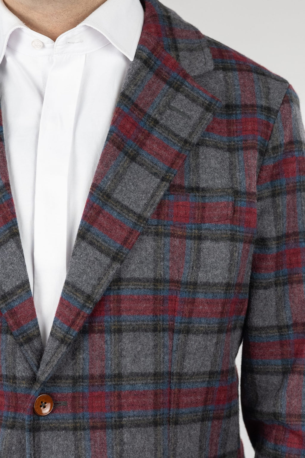 (product) Sacou Barbati Albastru Gri Carouri Dandy Tesatura Check by Manelli CFGS007