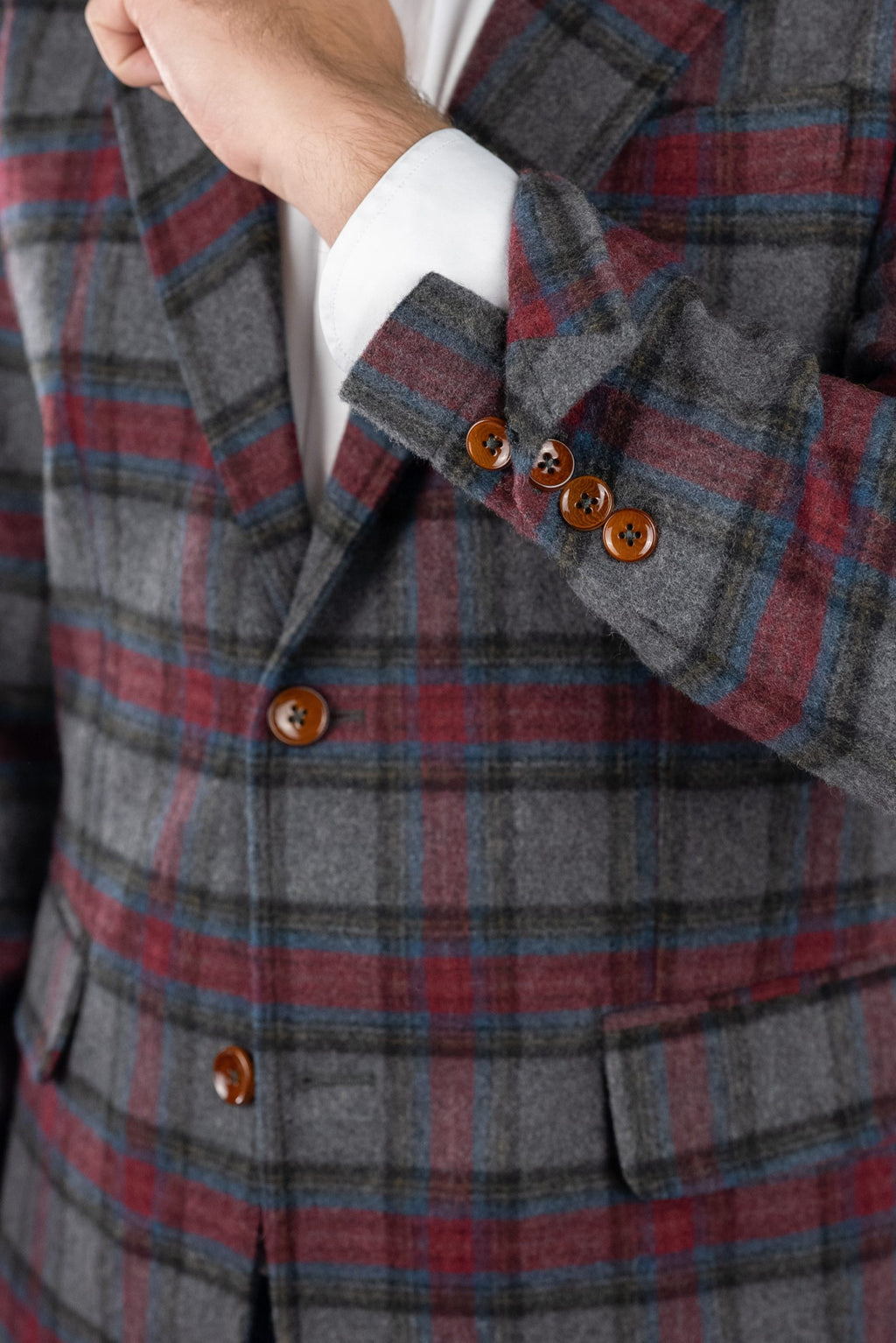 (product) Sacou Barbati Albastru Gri Carouri Dandy Tesatura Check by Manelli CFGS007