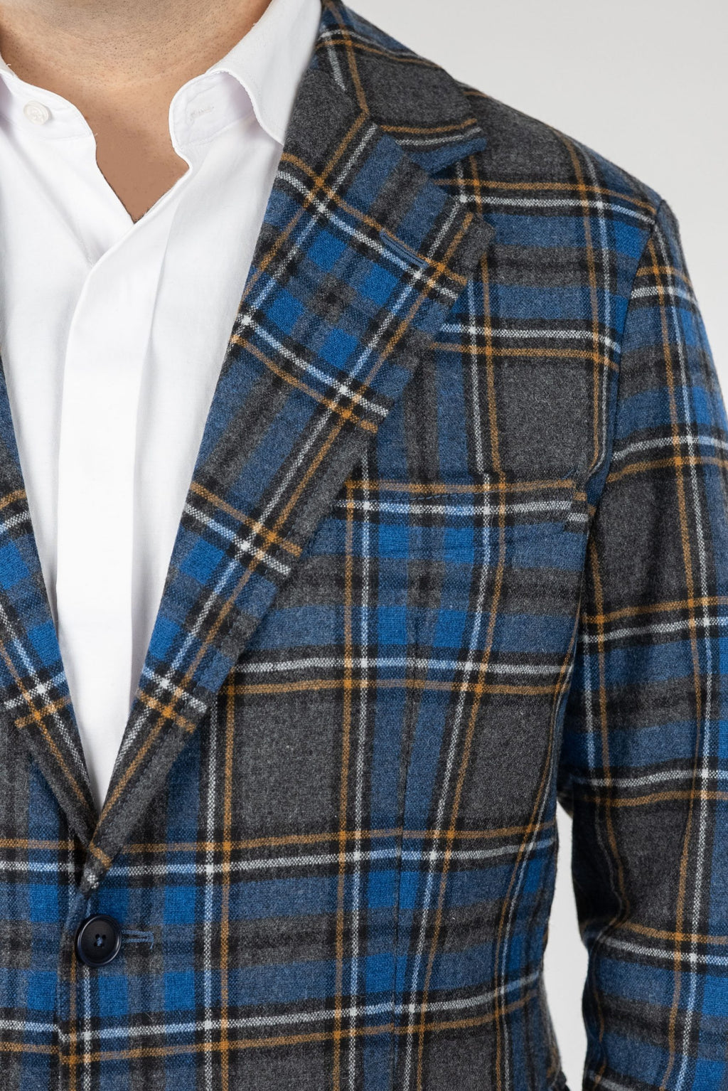 (product) Sacou Barbati Albastru Carouri Dandy Check Tesatura Luigi Zanieri CFGS008