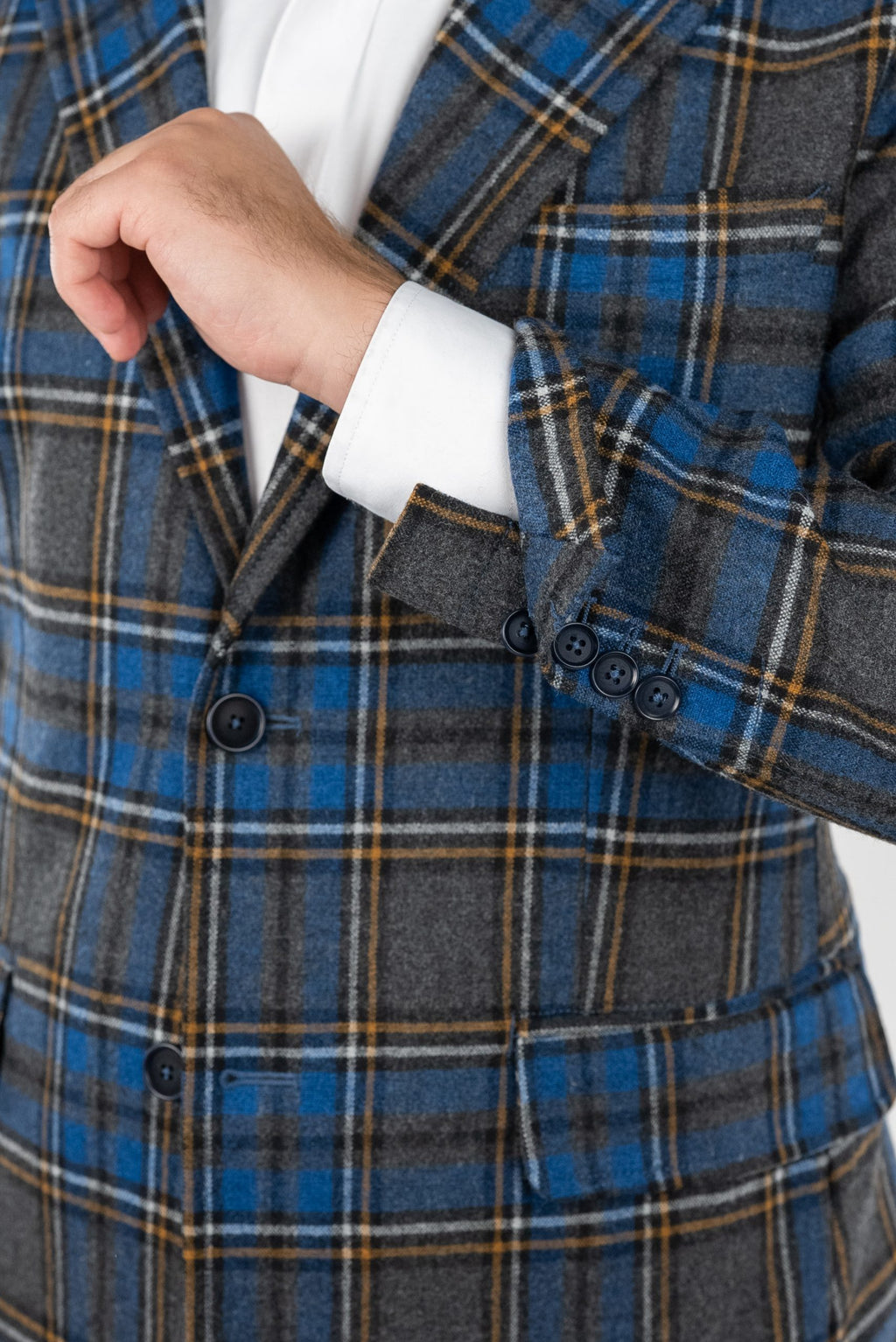 (product) Sacou Barbati Albastru Carouri Dandy Check Tesatura Luigi Zanieri CFGS008