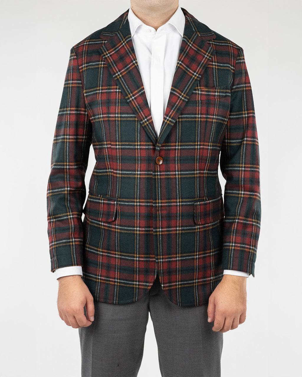(product) Sacou Barbati Verde Inchis Carouri Dandy Check Tesatura Luigi Zanieri CFGS009