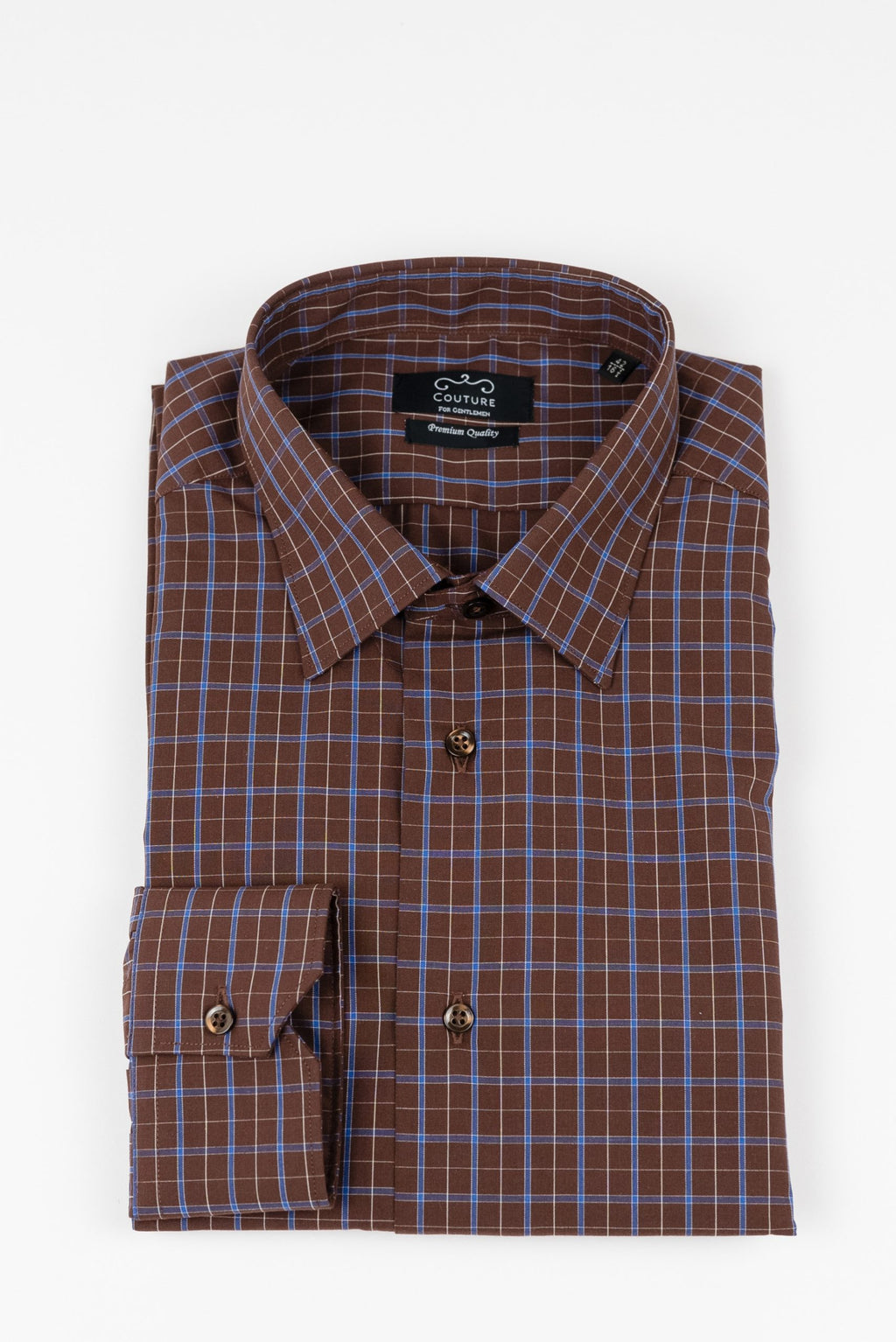 (product) Camasa barbati bumbac in carouri maro-albastru regular fit Cmsr04mal