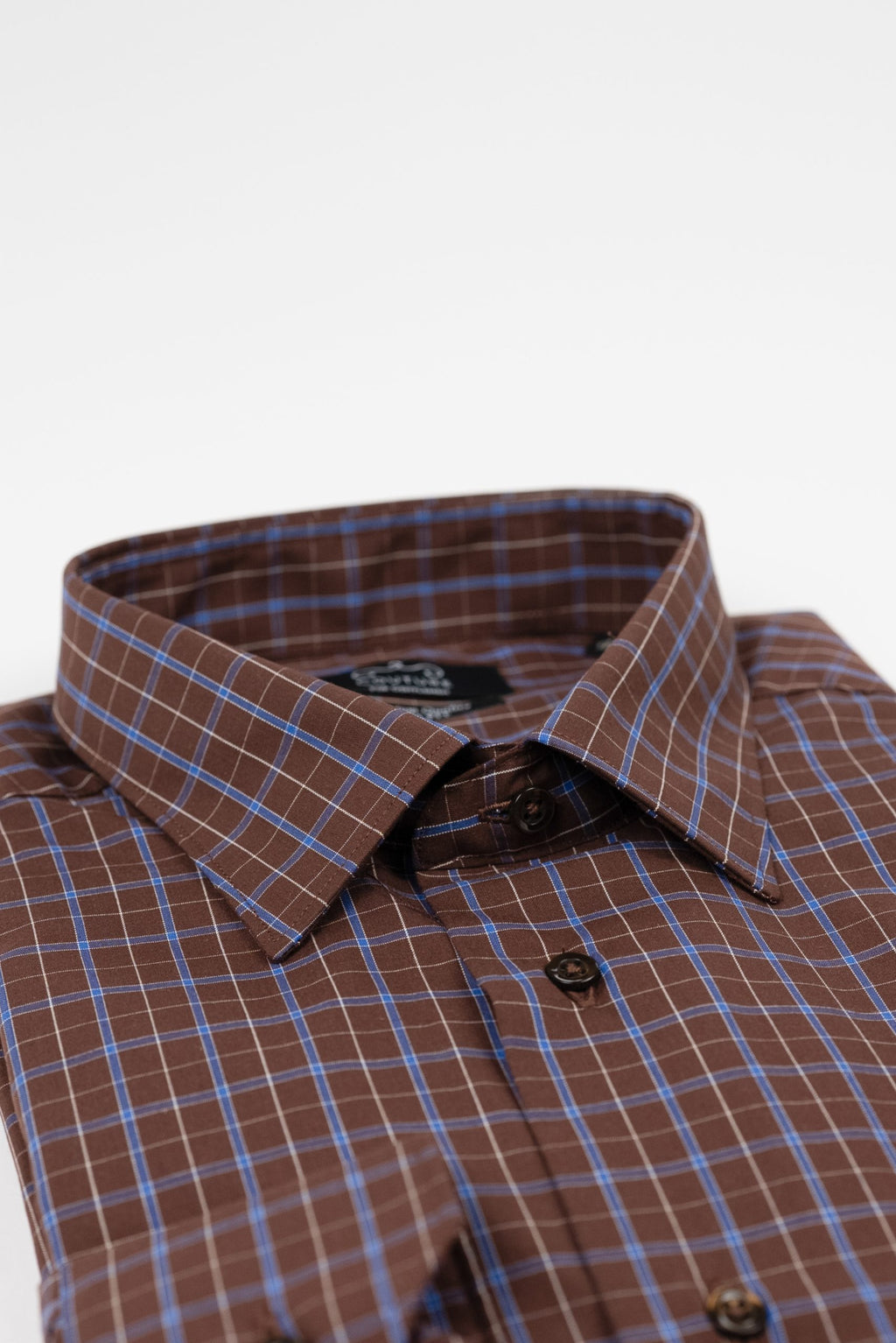 (product) Camasa barbati bumbac in carouri maro-albastru regular fit Cmsr04mal