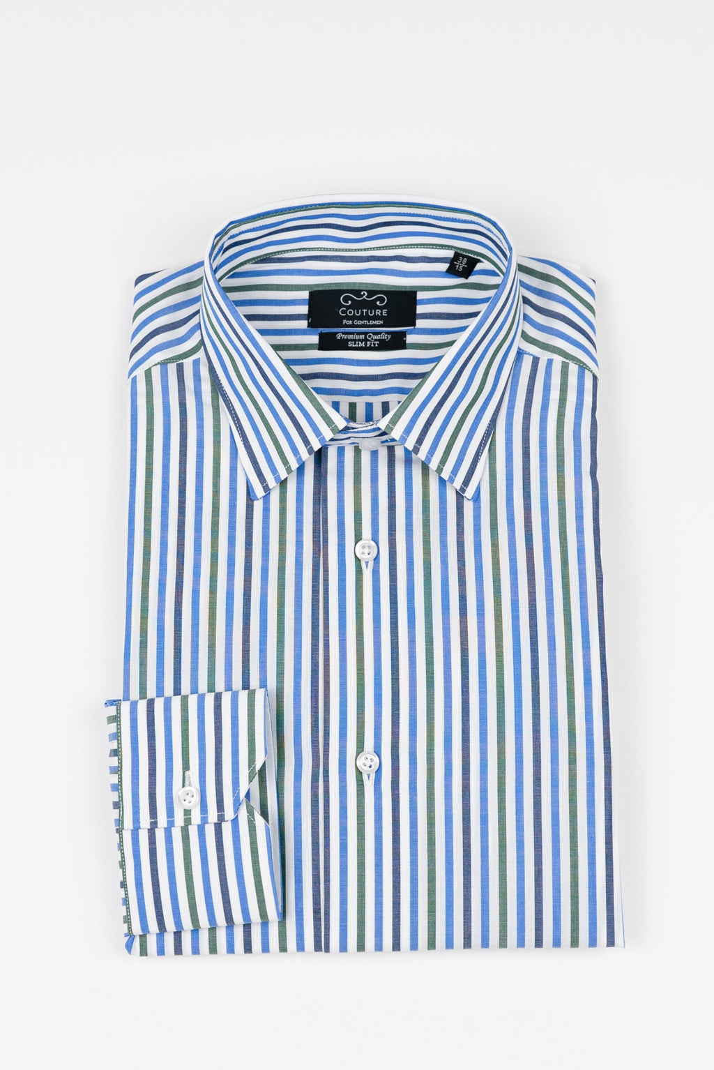 (product) Camasa barbati bumbac in dungi bleu-verde slim fit Cms05blv