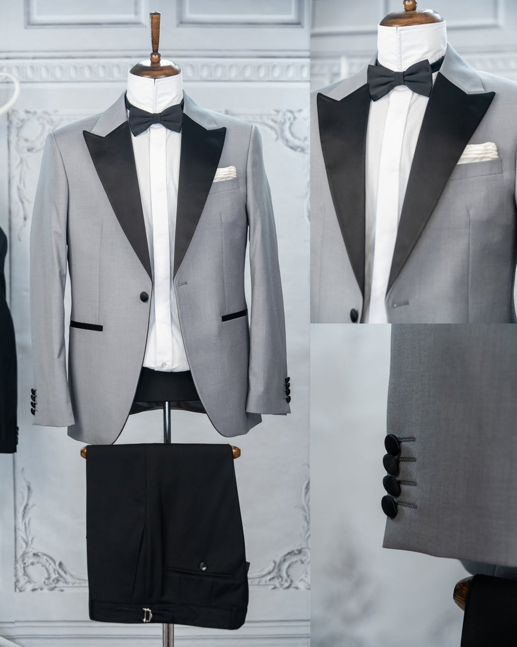 (product) Costum Ceremonie Gri Rever Ascutit din Satin Tailored Fit Ctrgc226