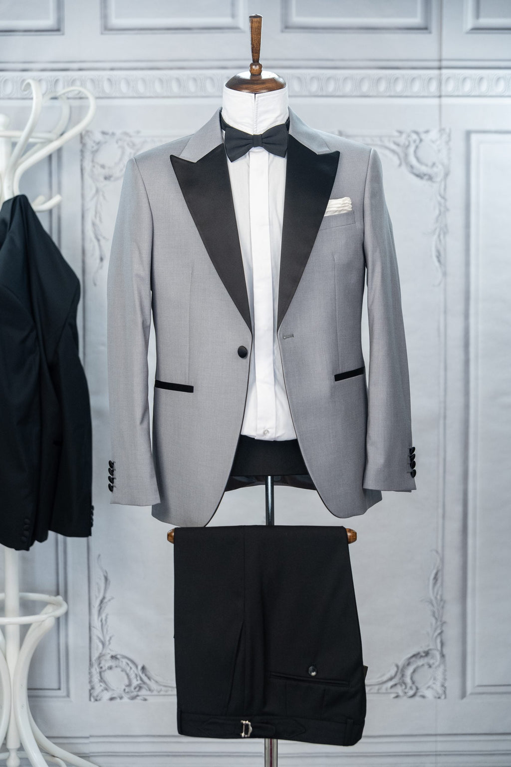 (product) Costum Ceremonie Gri Rever Ascutit din Satin Tailored Fit Ctrgc226