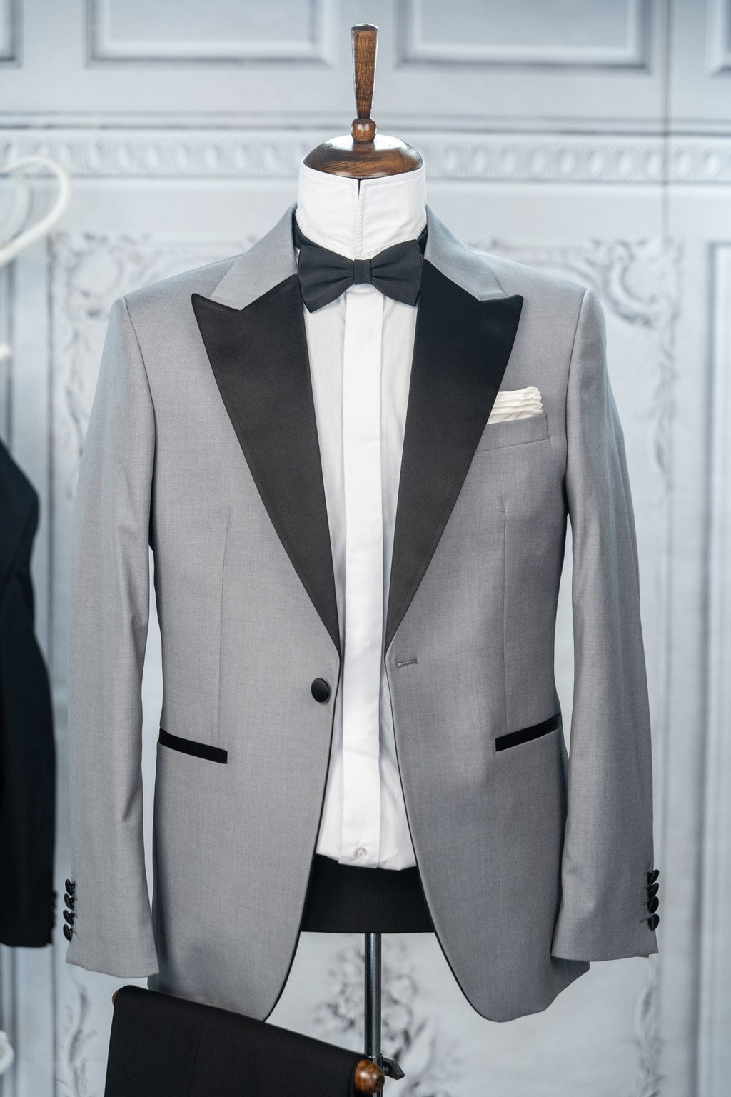 (product) Costum Ceremonie Gri Rever Ascutit din Satin Tailored Fit Ctrgc226