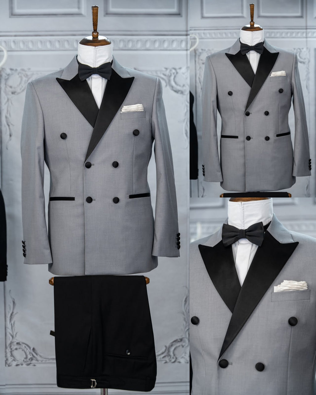 (product) Costum Ceremonie in Doua Randuri de Nasturi Gri Tailored Fit Ctrgc235