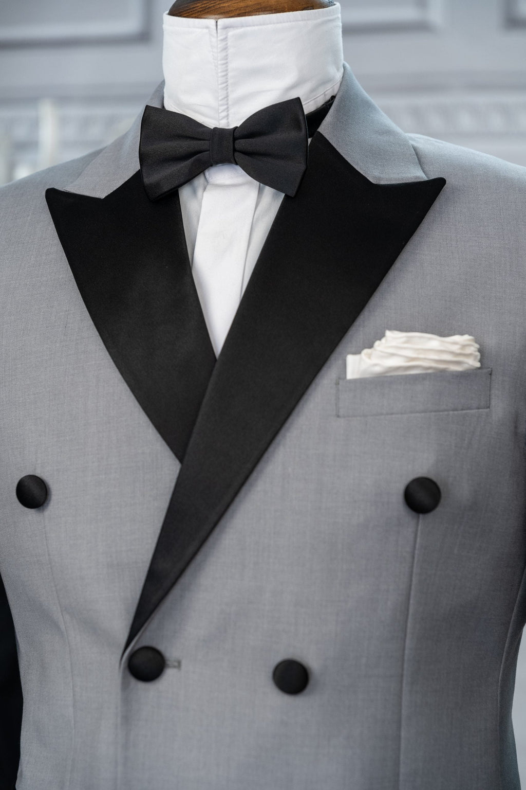 (product) Costum Ceremonie in Doua Randuri de Nasturi Gri Tailored Fit Ctrgc235