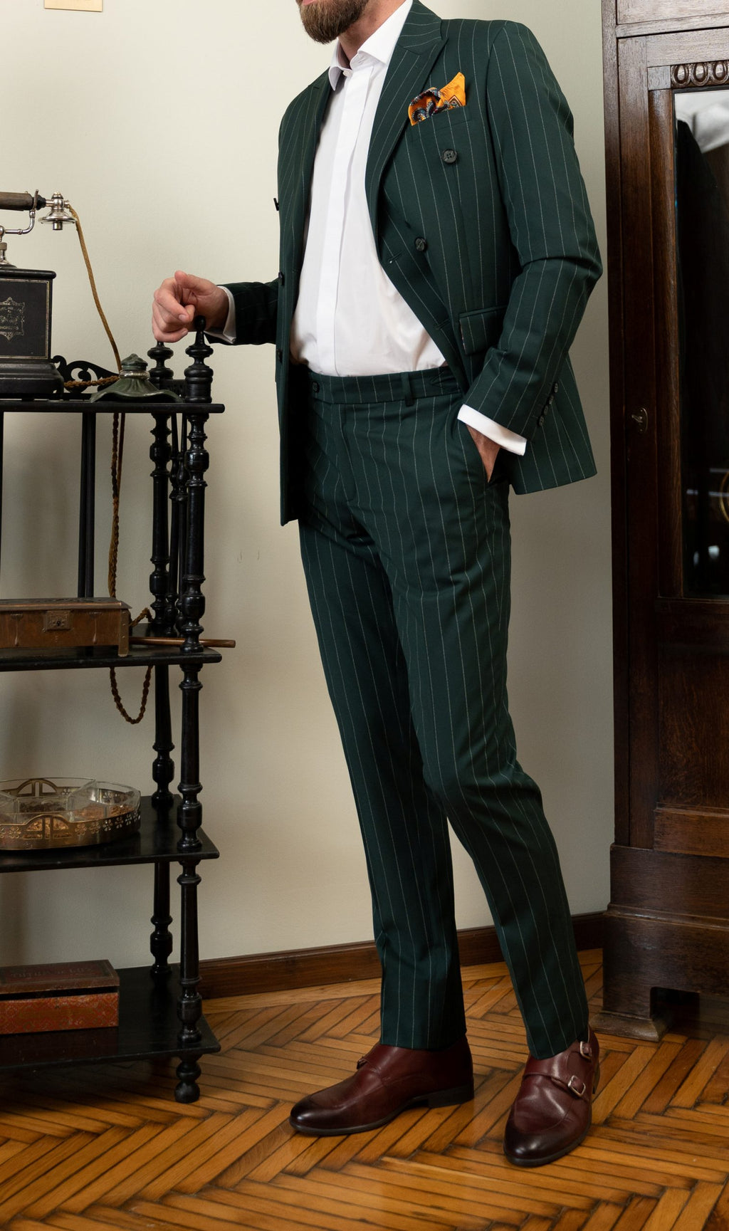 (product) Costum Verde Inchis Dungi la Doua Randuri de nasturi Tailored Fit Cfg323