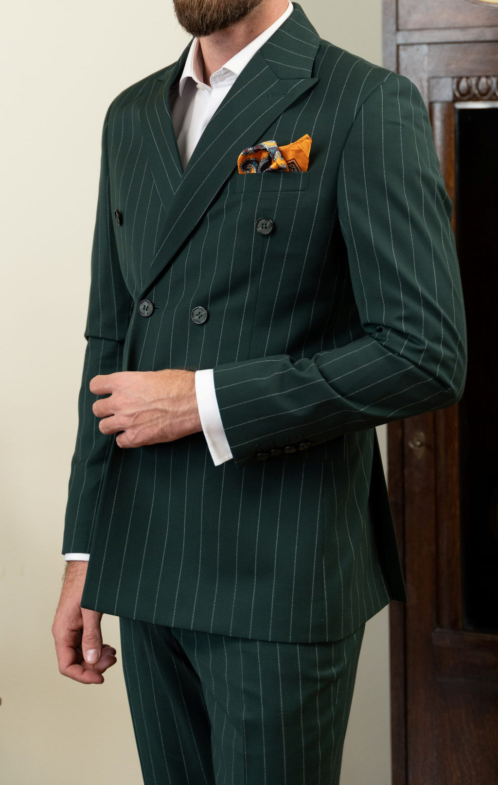 (product) Costum Verde Inchis Dungi la Doua Randuri de nasturi Tailored Fit Cfg323