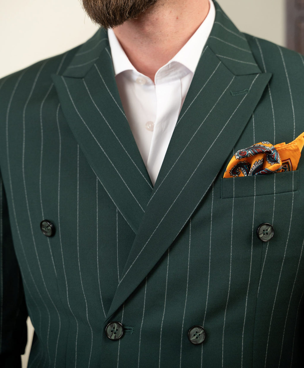 (product) Costum Verde Inchis Dungi la Doua Randuri de nasturi Tailored Fit Cfg323