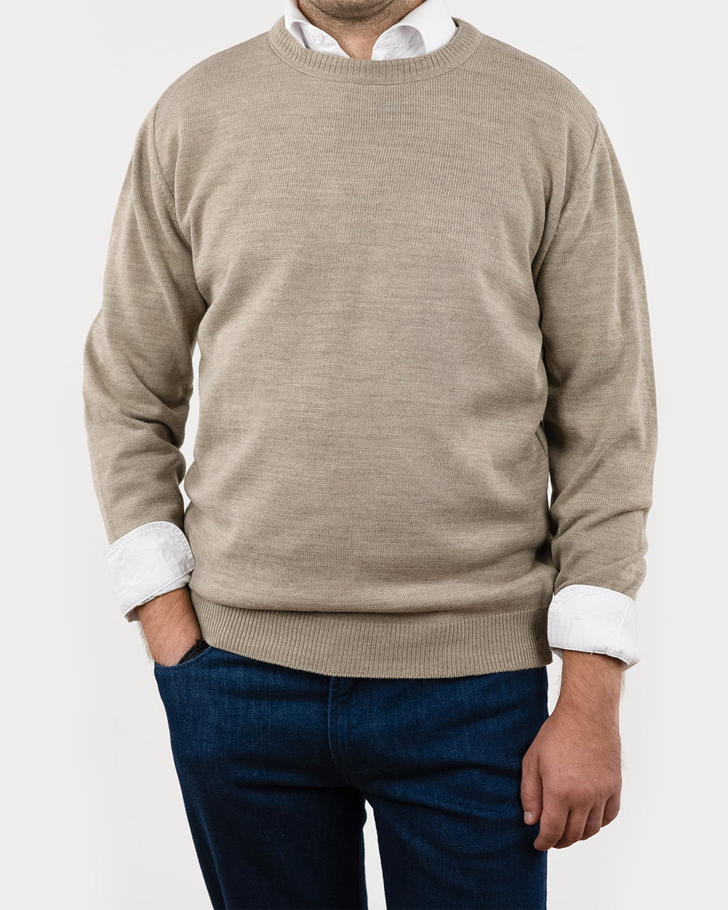 (product) Pulover Barbati Bej Inchis Standard Fit Guler Baza Ctrpv02bi