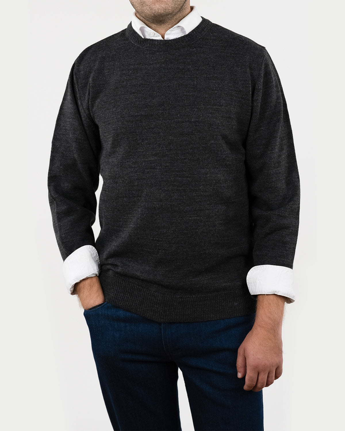 (product) Pulover Barbati Gri Antracit Standard Fit Guler Baza Ctrpv02ga