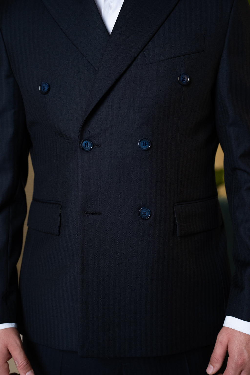 Costum barbati bleumarin premium doua randuri 100% lana VBC