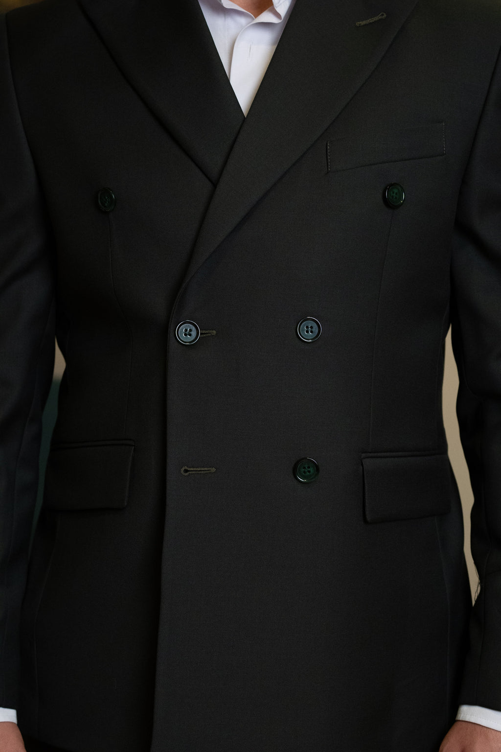 Costum barbati verde inchis doua randuri 100% lana VBC