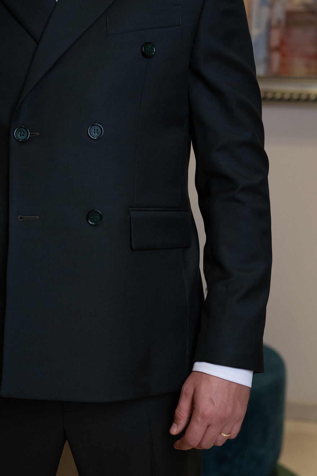 Costum barbati verde inchis doua randuri 100% lana VBC