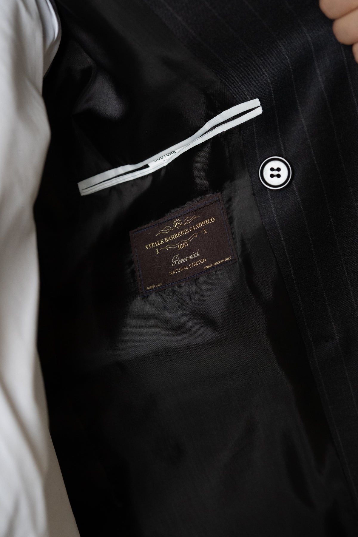 Costum barbati gri antracit dungi 100% lana Vitale Barberis Canonico