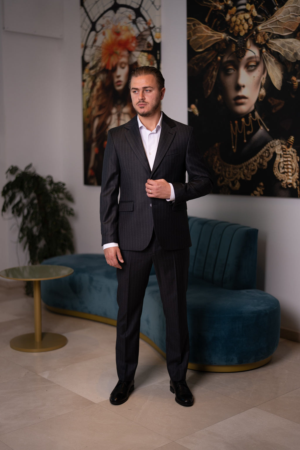 Costum barbati gri antracit dungi 100% lana Vitale Barberis Canonico