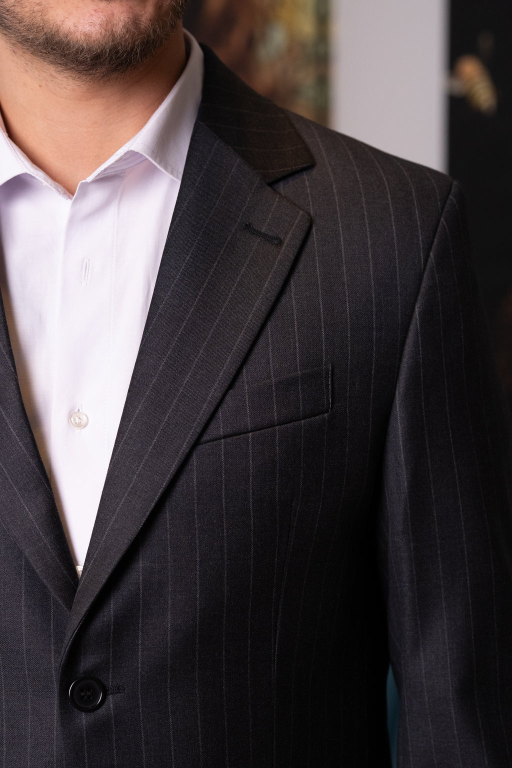Costum barbati gri antracit dungi 100% lana Vitale Barberis Canonico