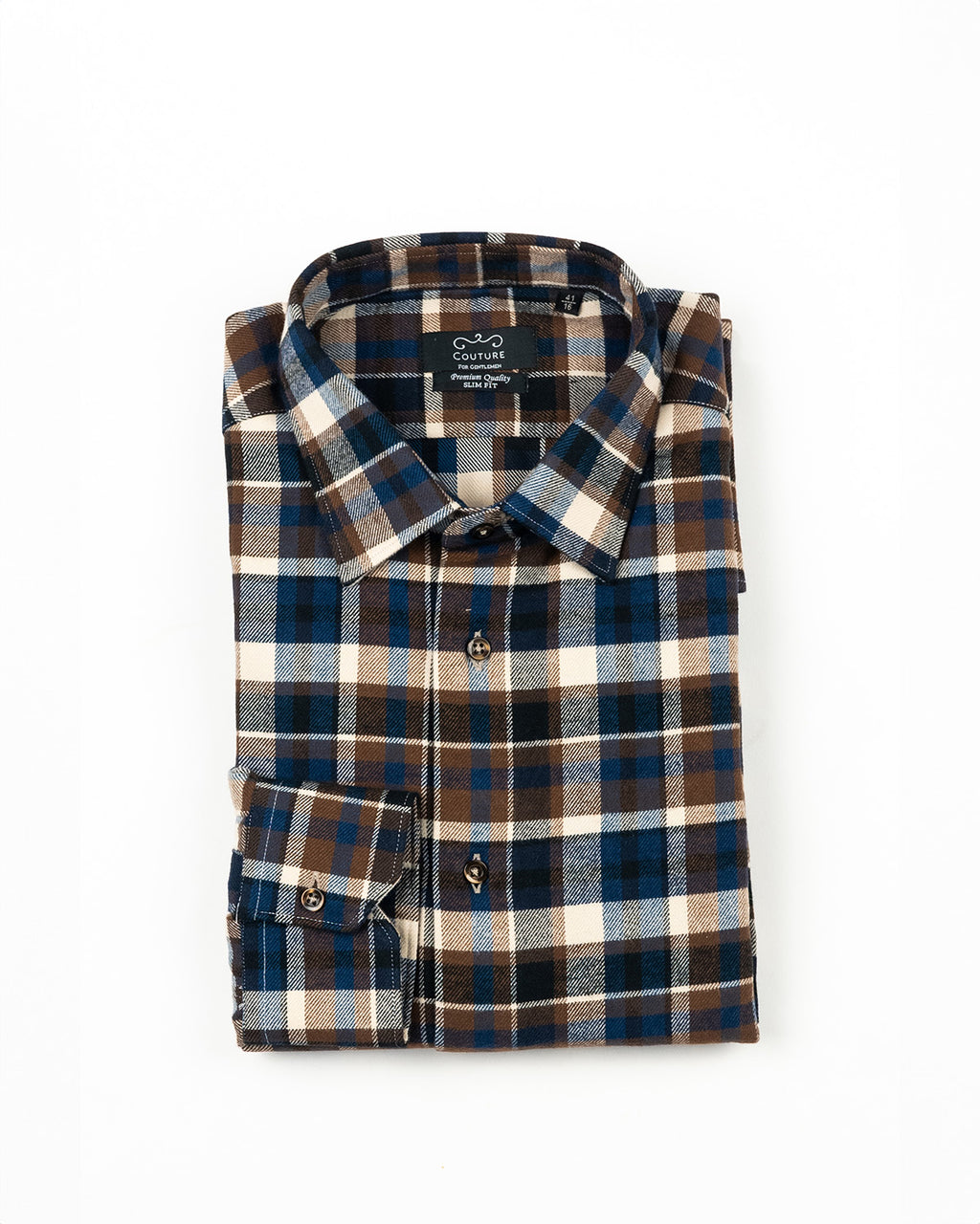 (product) Camasa barbati bumbac in carouri maro-bleumarin slim fit Cms04mbl