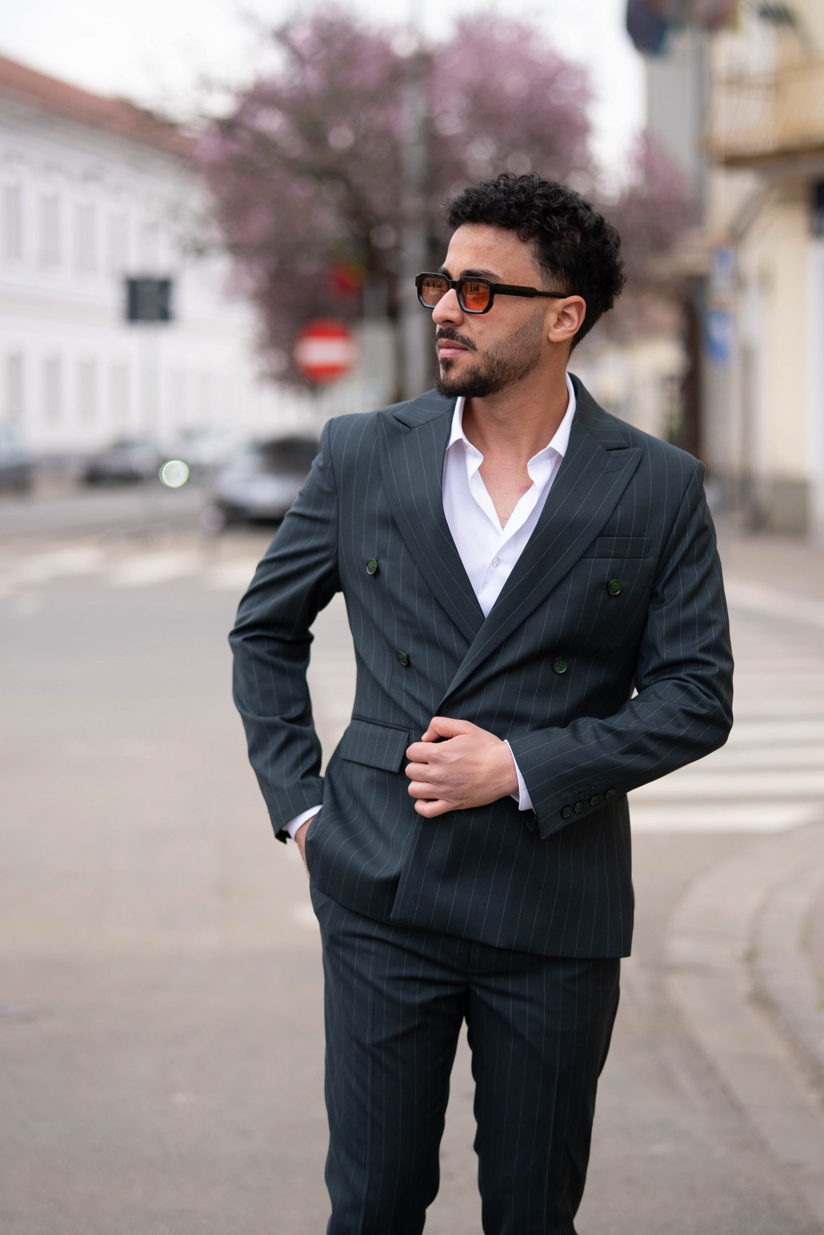 Costum Barbati Verde Inchis Imperial Dungi la Doua Randuri de nasturi Tailored Fit Cfg364