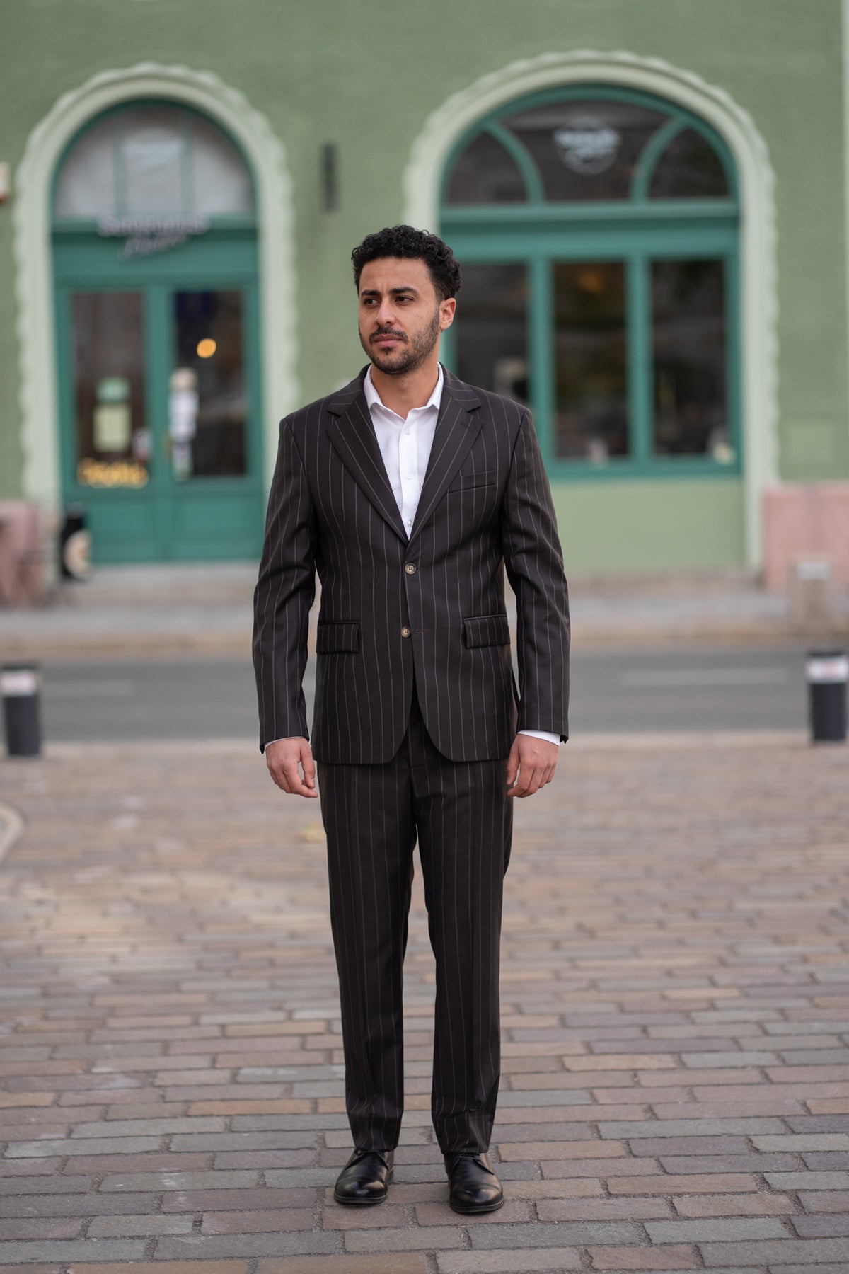 Costum barbati maro in dungi premium 100% lana VBC