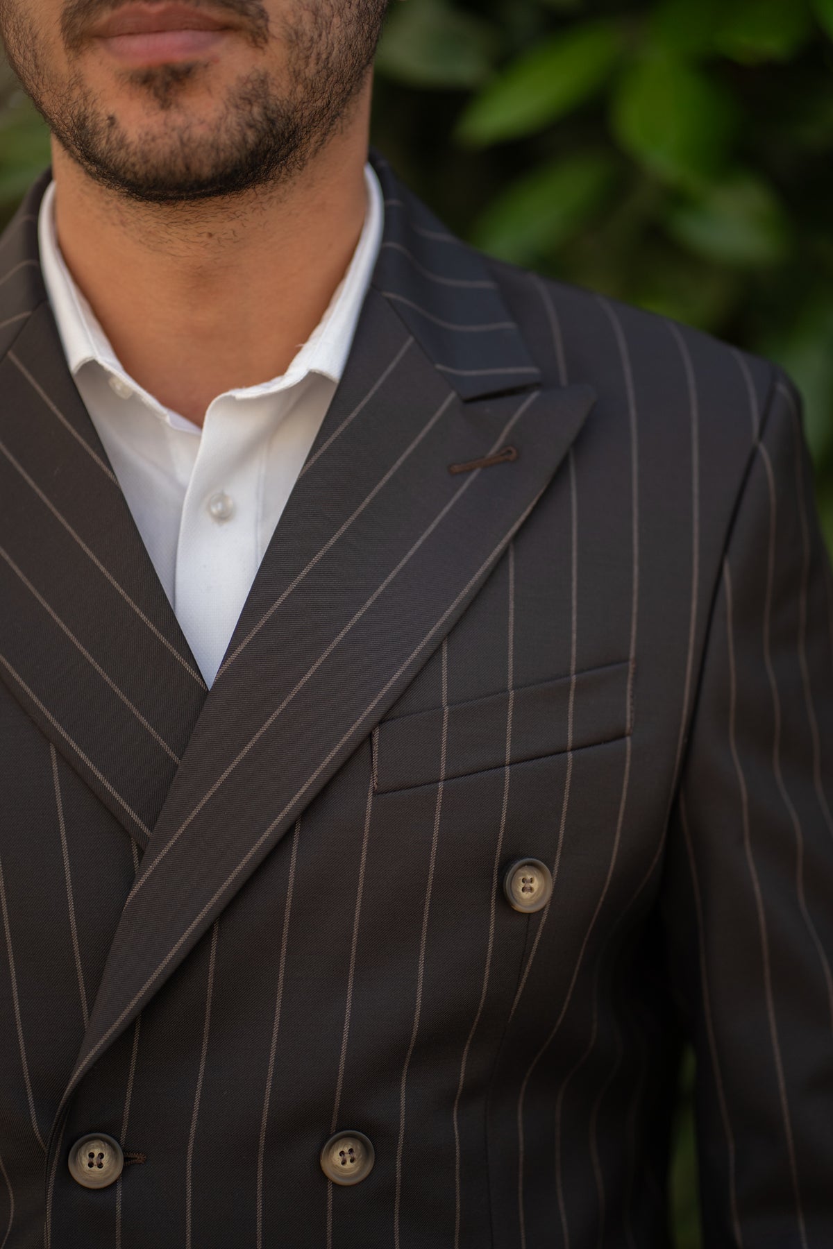 Costum barbati maro in dungi premium doua randuri 100% lana VBC