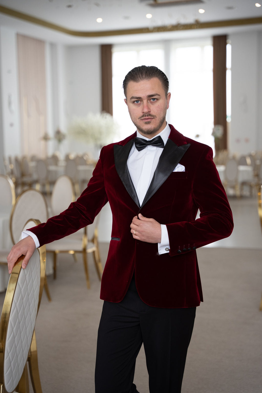 Costum ceremonie catifea rosu regal Cfg042