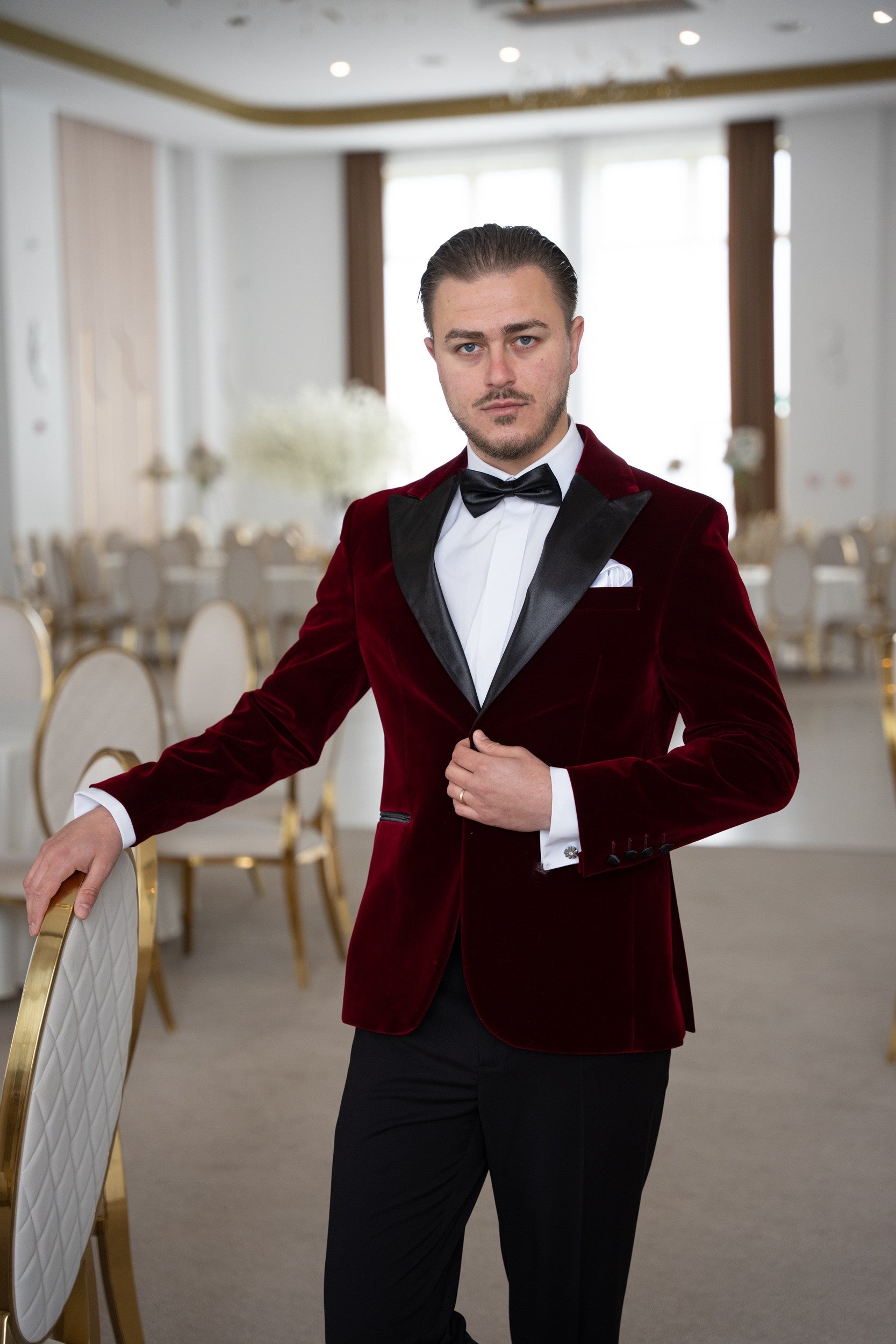 Costum ceremonie catifea rosu regal Cfg042