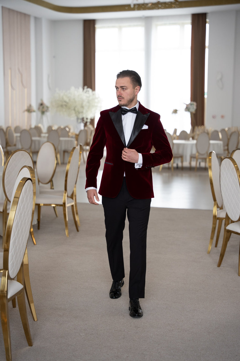 Costum ceremonie catifea rosu regal Cfg042