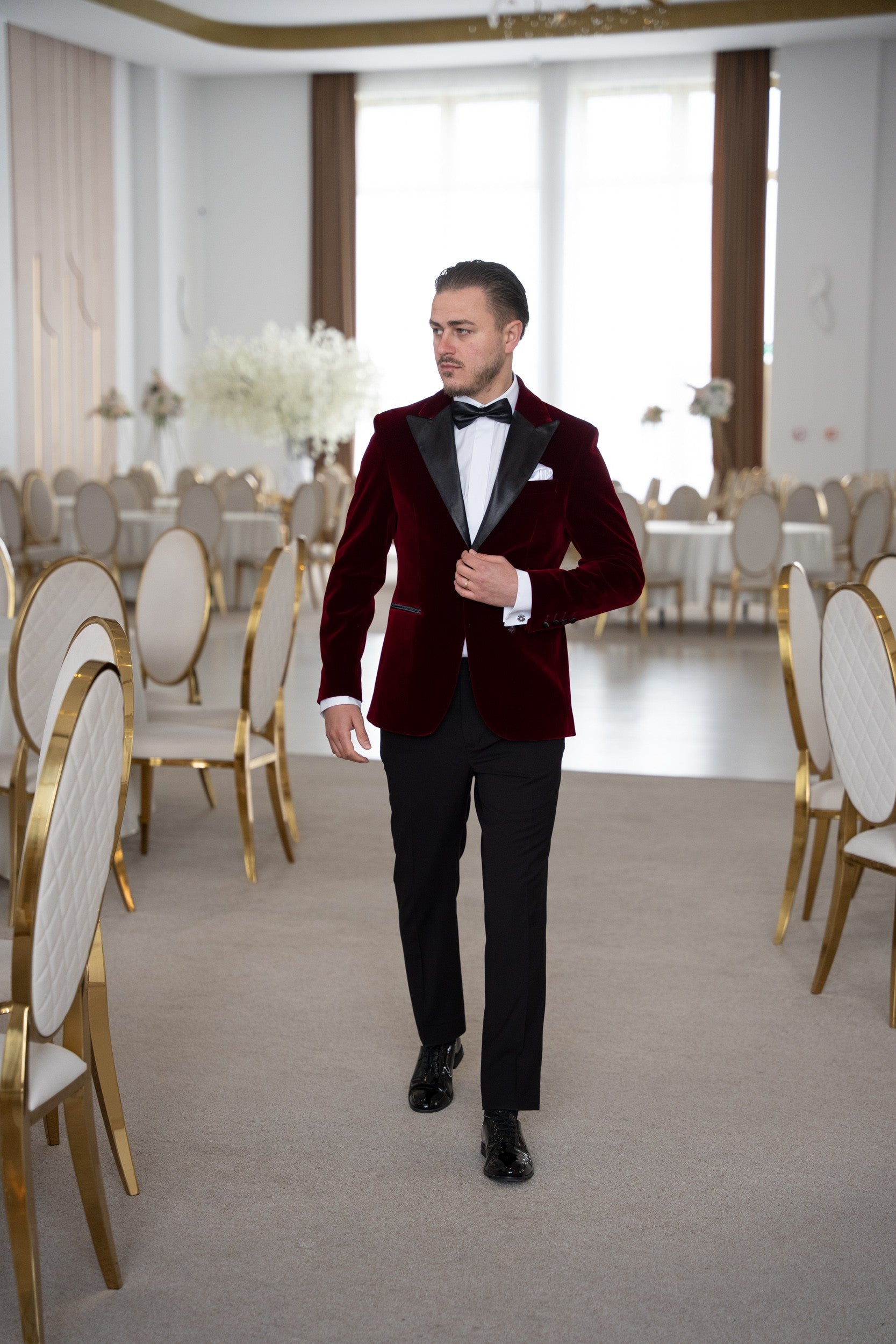 Costum ceremonie catifea rosu regal Cfg042