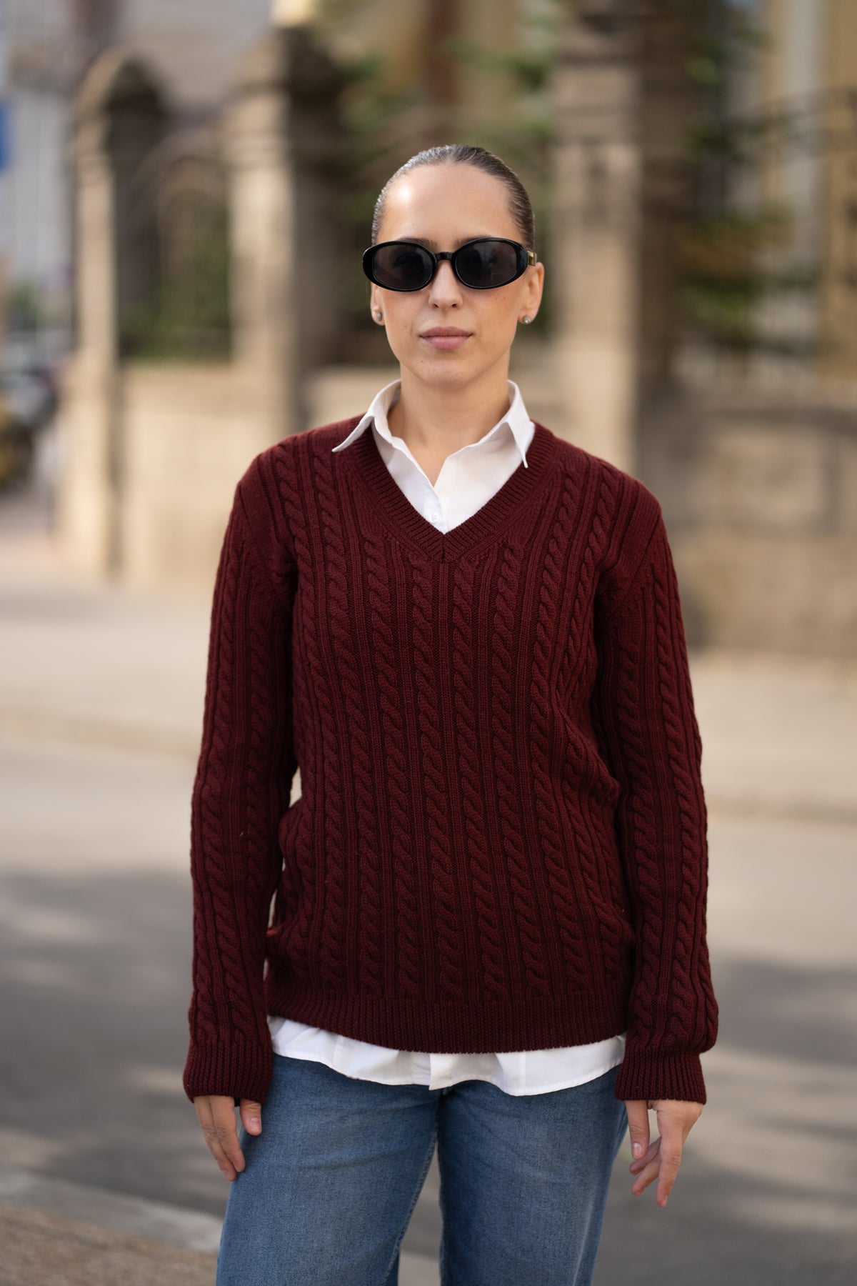 Pulover dama burgundy 100% lana merinos Zegna Baruffa