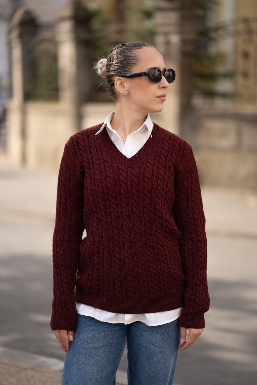 Pulover dama burgundy 100% lana merinos Zegna Baruffa
