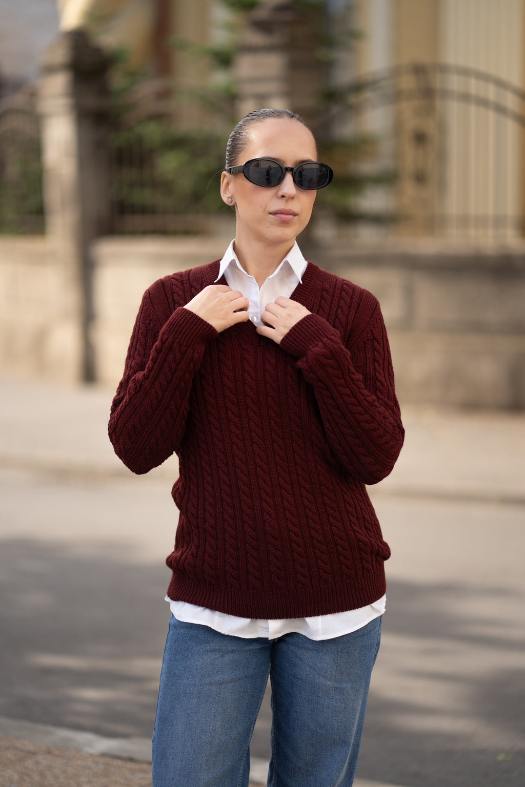 Pulover dama burgundy 100% lana merinos Zegna Baruffa