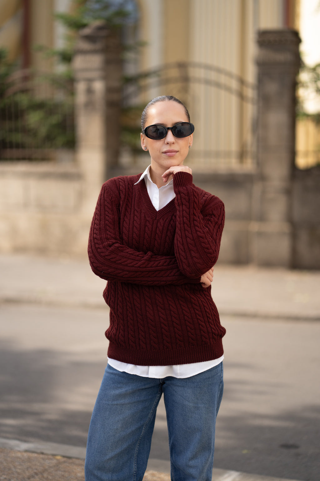 Pulover dama burgundy 100% lana merinos Zegna Baruffa