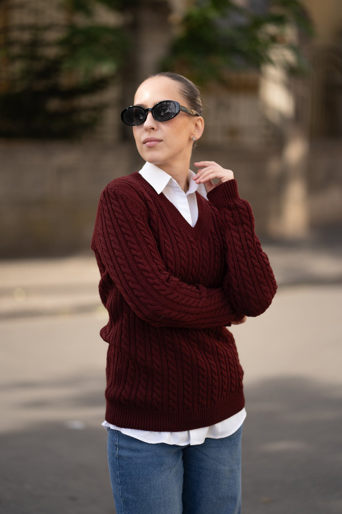Pulover dama burgundy 100% lana merinos Zegna Baruffa