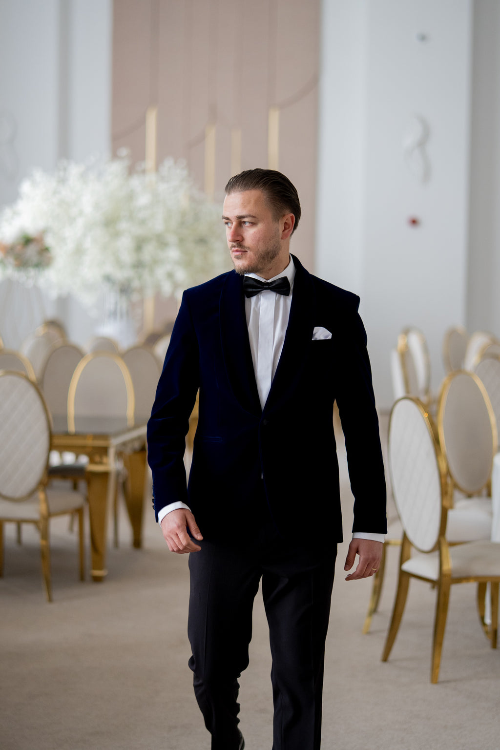 Costum ceremonie catifea bleumarin rever sal