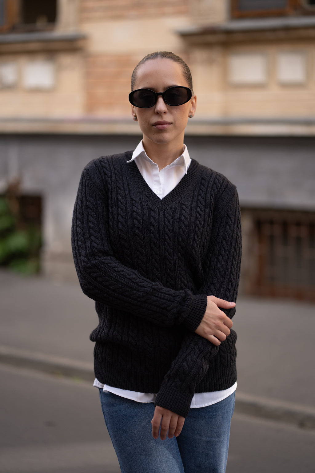 Pulover dama negru 100% lana merinos Zegna Baruffa